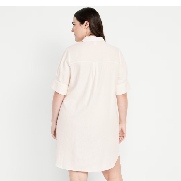 NWT OLD NAVY Linen-Blend Shirt Dress  Color: Creme De La Crème - Picture 5 of 7
